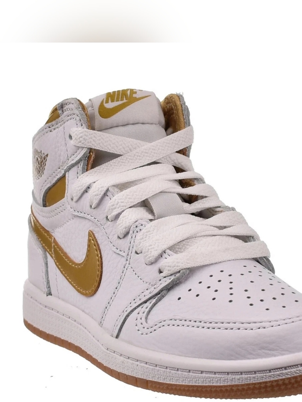 Kids Air Jordan 1 Retro High, Metallic Gold & White, size 11C